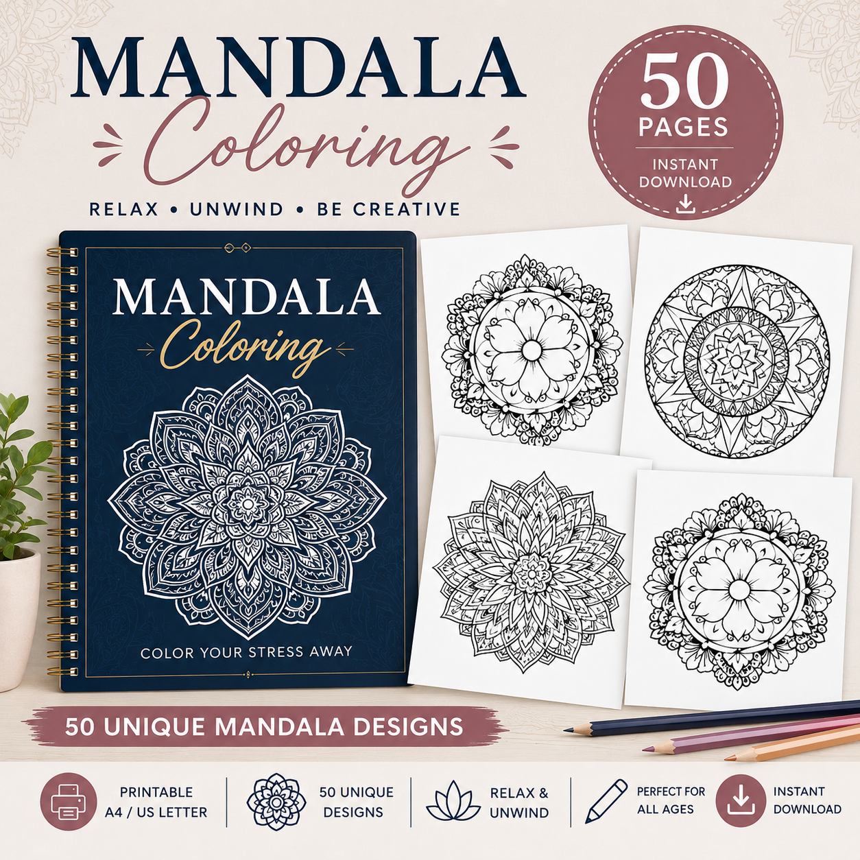Mandala Coloring Worksheet Set