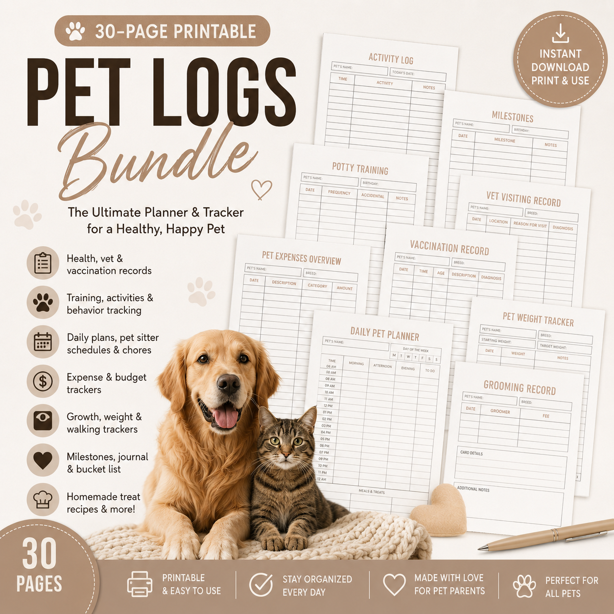 Pet Logs Bundle – The Ultimate Pet Planner & Tracker Collection