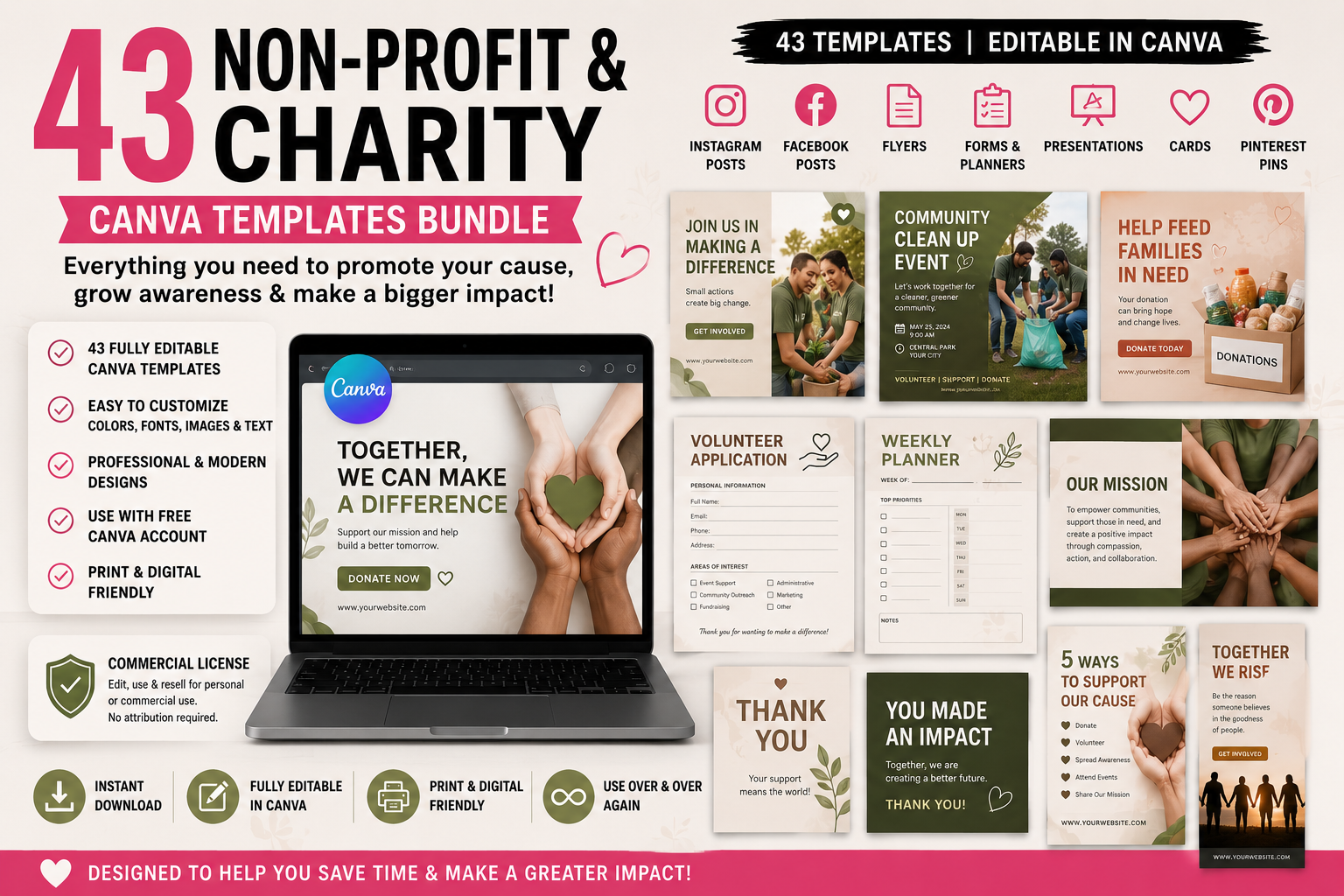 43 Non-Profit & Charity Canva Templates Bundle